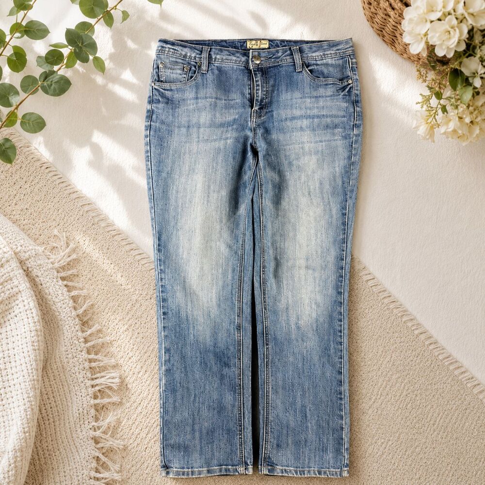 Earl Jean Women’s Size 12P Embellished Bootcut Jeans Medium Wash Stretch Denim